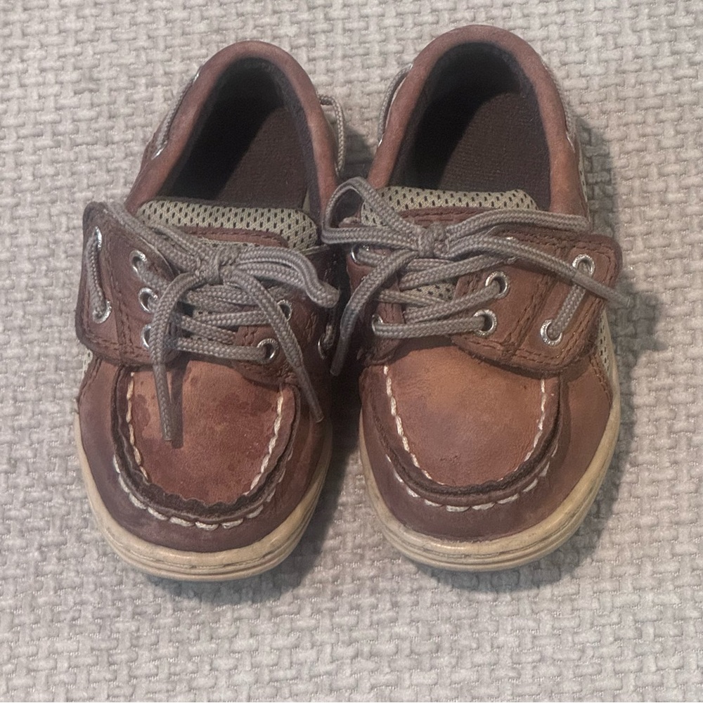 Sperry Kids Brown Moccasins with Gray Accents